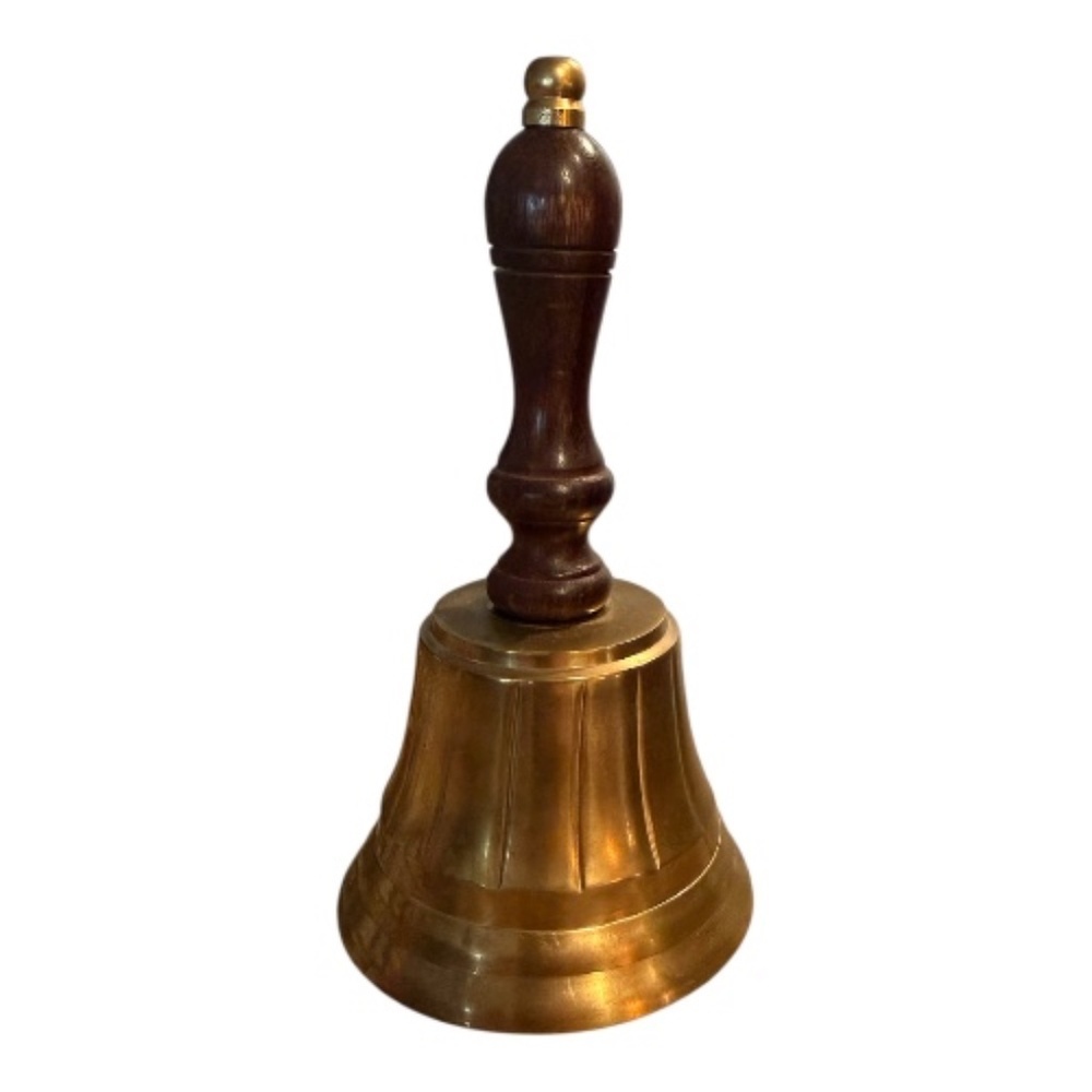 Vintage Schoolmaster Brass and Wood Handle Bell